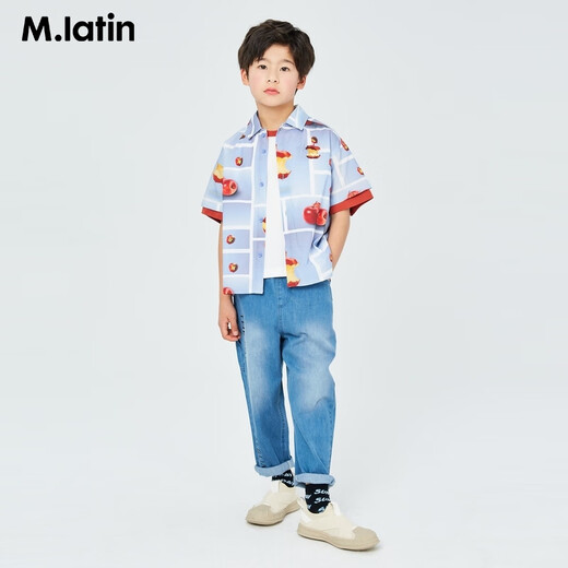 Ma Latin (M.Latin)/Shopping mall same style children's short-sleeved shirt summer new apple print shirt floral blue 130cm
