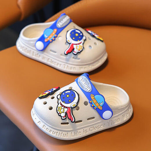 Children's slippers summer boys home girls soft bottom cute new Baotou cartoon baby indoor non-slip Khaki-Rocket 26-27 inner length 15.5CM suitable for 3.5 years old