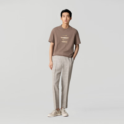 威可多 VICUTU男士短袖T恤夏季新款舒适时尚基础款休闲半袖VRW25264691 咖啡色 L