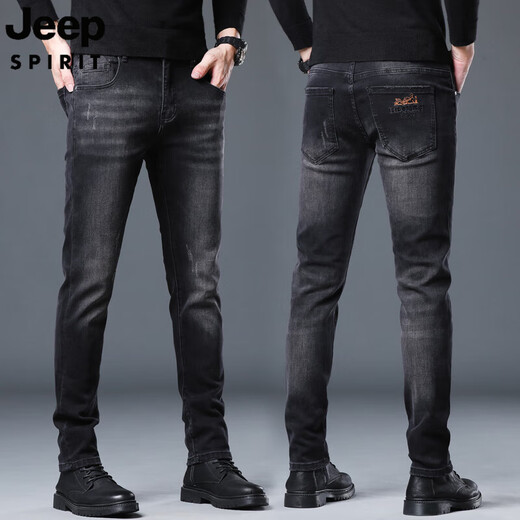 JEEP SPIRIT吉普黑色牛仔裤男士直筒修身宽松直筒春秋休闲时尚男裤潮流长裤子 6189黑色 28 【建议90-105斤】