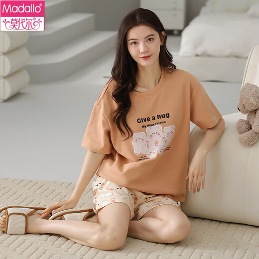 Modal Damen Kurzärärmelte Pyjamas Set Summer Pure Cotton Home Kleidung rein Baumwolle kann außerhalb des dünnen Sommer-Cartoon-Cartoon-Cartoons Y9854 M Empfohlen 75-95jin [Jin gleich 0,5 kg]