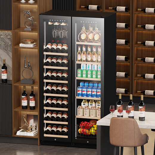 BAIKAILUN double-door double-temperature wine cabinet, door-to-door thermostatic wine cabinet, ice bar, wine cabinet, home living room refrigerator, office tea beverage display cabinet, wine and fruit preservation refrigerator, 1.64 meters | dual temperature | combination cabinet | red wine + ice bar 376L thin section