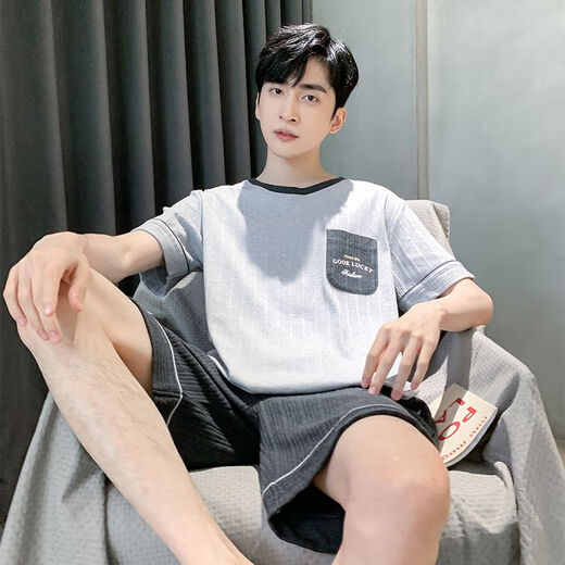 Zhenyunyuan pajamas men's summer short-sleeved shorts cotton teenagers simple summer vest large size middle-aged home clothing set 9928 single size men's L size (suitable for 95120Jin [Jin equals 0.5 kg])