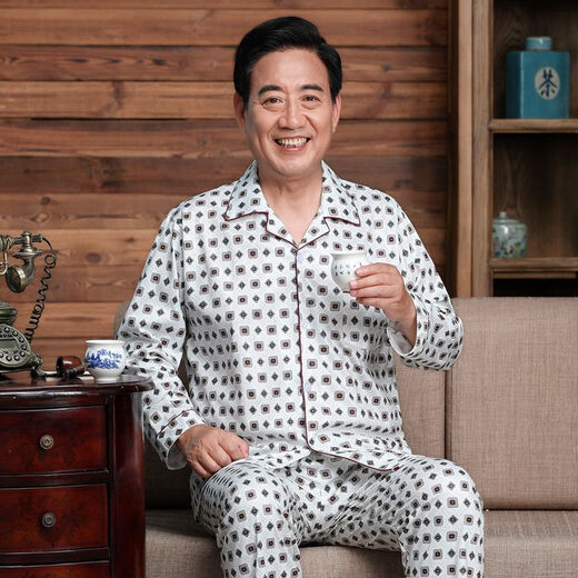 Men asados de pijama de verano de primavera y otoño de mediana edad y ancianos algodón puro hombres de manga larga de tamaño de mediana edad