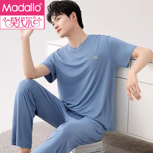 Modal Pyjamas Herren Sommer kurzärmelige Hosen Hauskleidung Dünne Eis Seide Kühltwäsche Einfacher Anzug Modal kurzärmelig + Hosen 2677 L Empfohlen 100-120