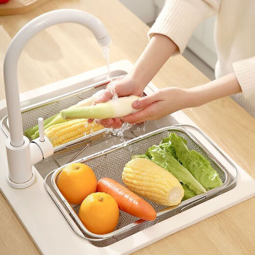 Kitchen sink rack drain basket retractable drain rack stainless steel sink vegetable basin wash basin drain large retractable model with bracket