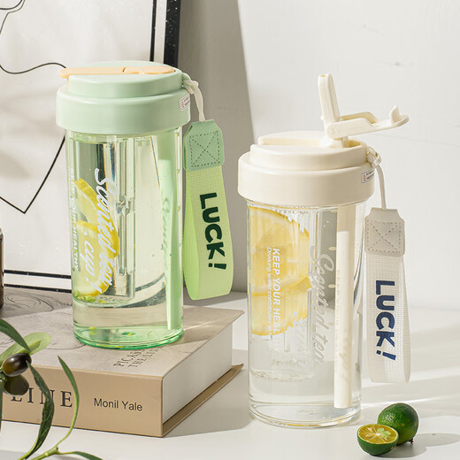 
Caizhi (CAIZHI) water cup high-value straw cup for men and women students in summer with high temperature resistance with tea leakage white 600mlCZ6908