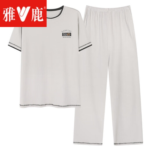 雅鹿可外穿纯棉男士睡衣男款夏季短袖大码棉男生家居服套装 G12014 XL