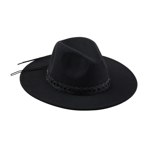 Mud Pie Women's Leather Trim Fedora Hat Black One Size