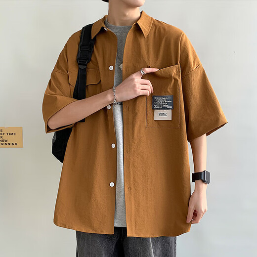 短袖衬衫男春夏季新款冰丝衬衣长袖外套男潮牌宽松休闲工装外套上 854浅灰 XL