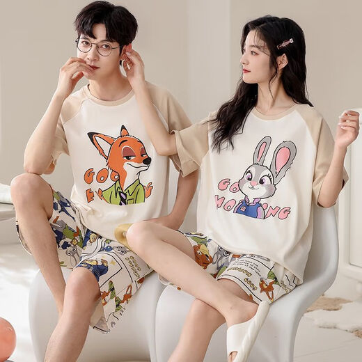 Modales Paar Pyjamas Sommer reines Baumwollkurzarmnacht für Frauen für Frauen süße koreanische Version Cartoons für Männer großer Heimbekleidungsanzug -686 m alleinstehende Frau