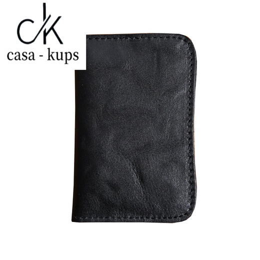 
casa-kups genuine leather mini card bag ultra-thin men's small cousin wallet women's top layer cowhide simple driver's license anti-demagnetization small bag black