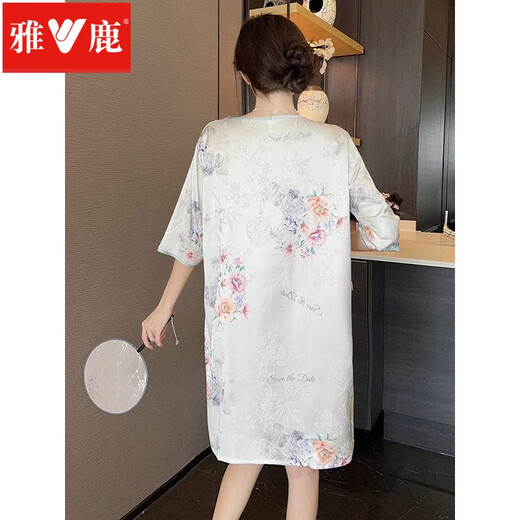 Yalu New Chinese Style Night Dress for Women 2025 New Summer Short Sleeve Thin Chinese Style Night Dress 688-Black and White Butterfly Cool and Silky 2XL 140-160Jin[Jin equals 0.5 kg]