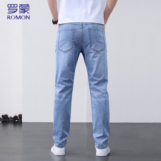 Lomon Jeans Men's Summer's Thin Pright Men's Stants растягивают повседневные мужские брюки Blue 33
