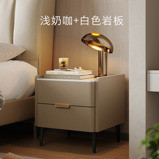 KUKA Schlafzimmer-Nachttisch im italienischen Stil mit zwei Schubladen und Stauraum 7996 Haoyue Weiß + Flaggschiff-Nachttisch aus weißem Schiefer