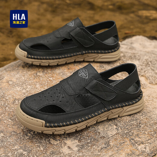 Hailan Home HLA Men's Shoes Summer Casual Sandals Men's Beach Shoes Breathable Outdoor Sandals K088 Black 42
