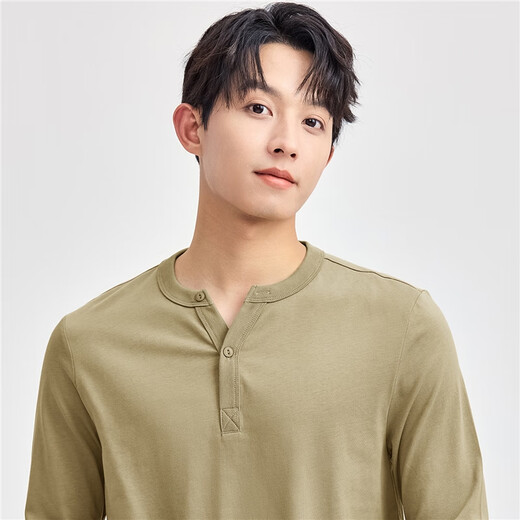 Giordano Henry shirt men's new pure cotton solid color bottoming shirt men's Henry collar long-sleeved T-shirt men 01024821 01 logo white M