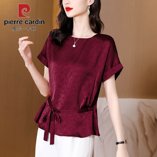 Kuzhang (Kuzhang) Jacquard Ice Seidenhemd für Frauen kurzärmelige Design-Nische und einzigartiges Top für Sommerkleidung für Frauenmodische äußeres Hemd Dunkelgrün 7027# M 95-114jin [Jin gleich 0,5 kg]
