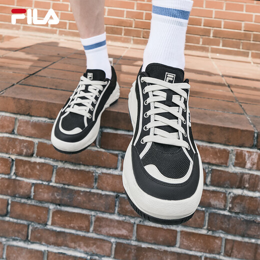 FILA 斐乐官方男鞋COOKIES复古帆布鞋2025夏新款曲奇鞋时尚休闲鞋 黑/奶白-BG 39