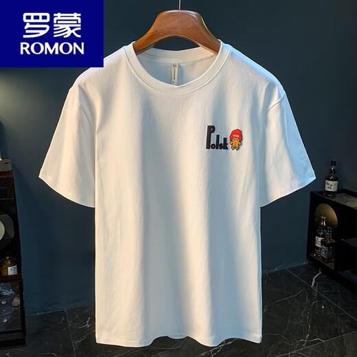 Romon Trendy Brand kurzärmeligte T-Shirt-Männer gedruckt halbärmelig loses T-Shirt Xinjiang Baumwolle bequem und vielseitig trendy Fünf-Punkte-Hülle-Kleidung Herrenschwarz [JSW9923] M geeignet für 90-108jin [Jin gleich 0,5 kg] tragen