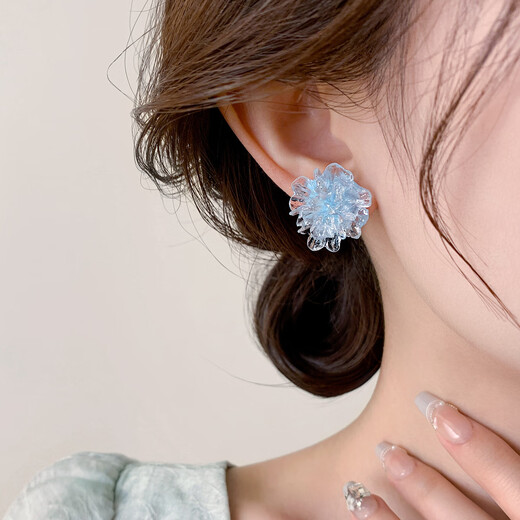 Yican Clear Blue Flower Earrings for Women Unique Niche Design High-end Earrings 2025 New Hot Style Earrings Clear Blue Flower Earrings for Women