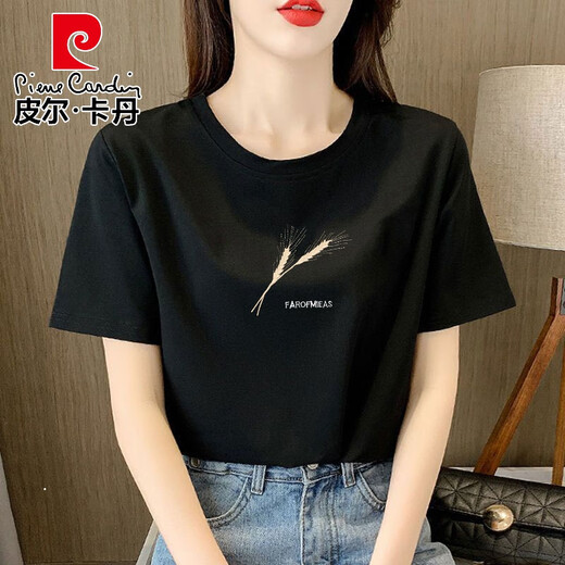 Camiseta de algodón puro de algodón puro de Pierre Cardin para el verano femenino 2025 Nuevo temperamento suelto que reduce la edad de la edad de la edad, la top 6172 polvo de cuero Molvo M (recomendado 80-105jin [Jin iguala 0.5 kg])