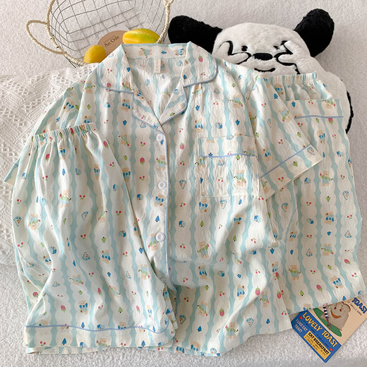 荣西图（RONGXITU）云朵棉睡衣女夏款可爱小狗卡通短袖三件套家居服可外穿 9901#粉边米可 170 M