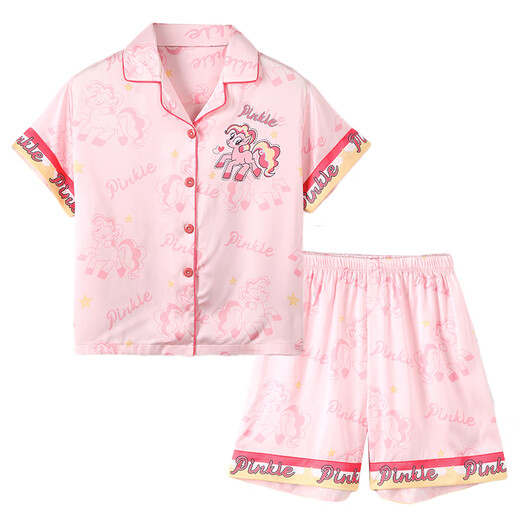 Pyjama pour enfants pour filles en glace d'été et en soie de neige style mince pour les filles kapibala à manches courtes 2025 Nouveaux vêtements d'été à la maison Jy Ice and Snow Silk 6629 Petit poney 140 Middle Enfants 16 taille Hauteur 135-140cm68jin [Jin est égal à 0,5 kilogramme]