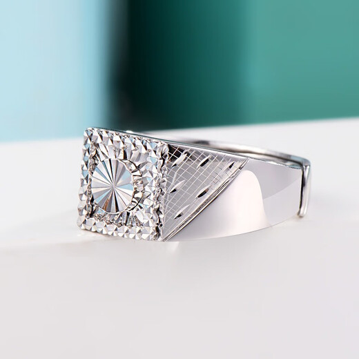 Yuan Shengfu's new PT950 square imitation diamond platinum ring, fashionable men's platinum ring, adjustable promotion, 13.23 grams