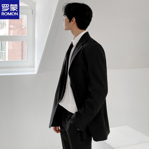 ROMON student suit men's loose black temperament high-quality small suit Korean version business professional formal suit three-piece suit + white shirt + trousers (+ S