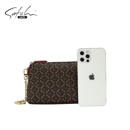 Satchi [New Product] Damen -Tasche neue PVC Klassische Print Frauen Clutch Mode vielseitige Frauenkette Crossbody Bag Braun/Dunkelrot