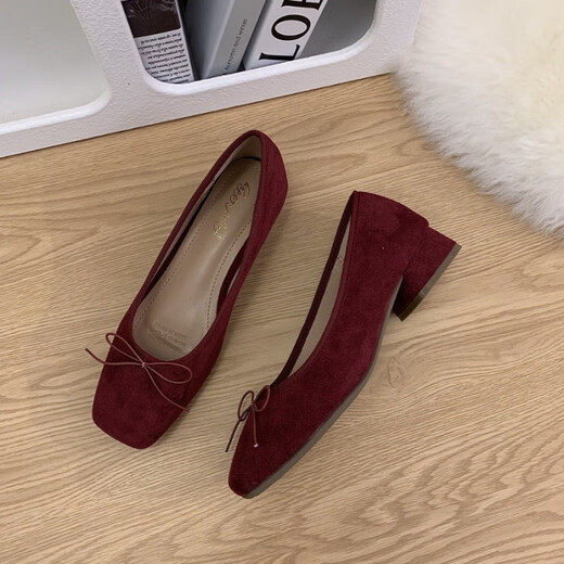 S.Sofea Red French Bow Flat Sole chaussures simples pour les chaussures de ballet à semelle douce d'été pour femmes J683-11 Suede plate Sole est plus petite en taille rouge 39