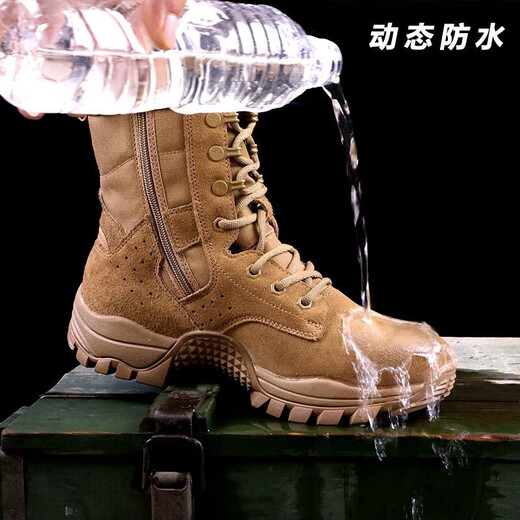 际华三五一三新式棕色作战靴作战鞋超轻防滑侧拉链训练靴沙漠高帮户外登山鞋男 棕色21作战鞋【标准】 42 【260】两双鞋垫