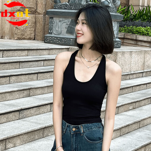 DXOT black halter neck I-shaped suspender vest for women in summer wear 2025 new slim fit inner short sleeveless base top Black M Recommended 75-105Jin[Jin equals 0.5 kg]

