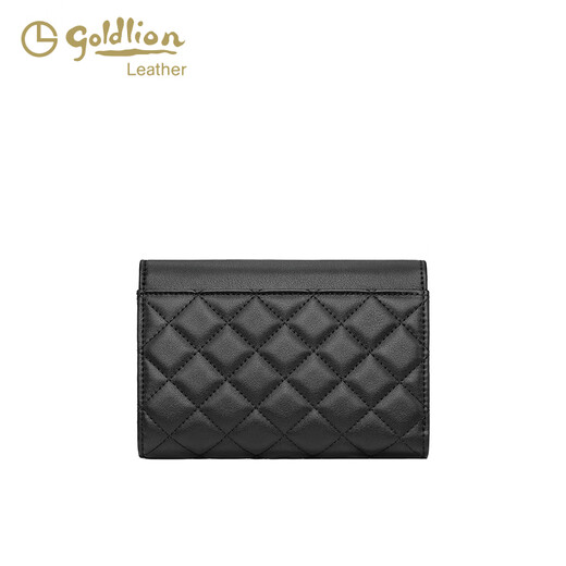 金利来（Goldlion）新款时尚真皮女钱包简约三折卡包小零钱 黑色