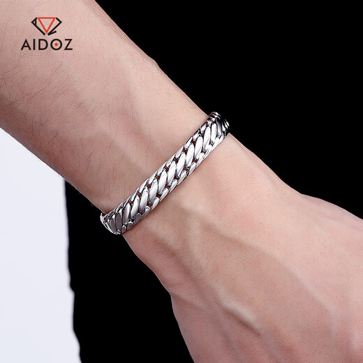 Aido Diamond Platinum Bracelet Men's pt950 Platinum Solid Three Horsewhips Show Domineering Thick Bracelet, Ready Stock, Weight 77.40g, Length 20cm, Thickness About 9.5mm