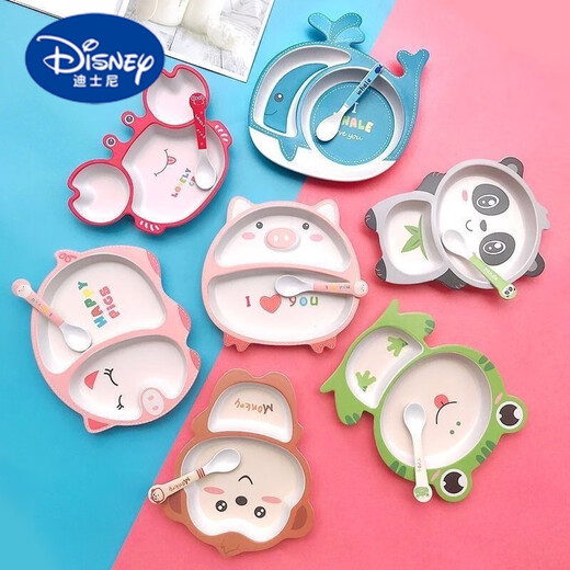 Disney (Disney) Bambou Fibre Coutte Cartoon Children's Table Varelle Bowl Set Baby Bowl Bowl Apprend à manger Assiette de nourriture supplémentaire Petite assiette de tigre plus cuillère