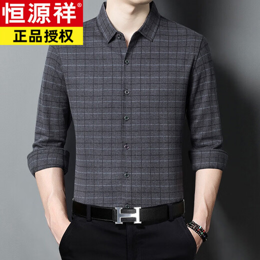 Hengyuanxiang высококачественная кашемировая рубашка с длинными рукавами для мужчин осенью и зимой, утепленная и теплая мужская свободная рубашка в клетку среднего возраста, мужская серая, XL 175/92A