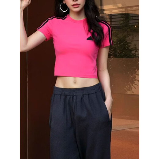 阿迪达斯 （adidas）短款T恤女夏季新款露肚脐上衣辣妹美式紧身棉短袖JV9859 JV9859_拍大一码  S _ 推荐85-110斤