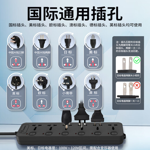 International universal plug strip, British round hole plug strip, Australian conversion plug, British European standard socket, American standard wiring board, custom-made, large quantity, favorable 1.5 meters