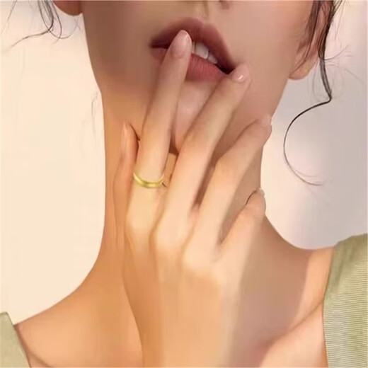 Yage 999 ancient method ring for women gold color 24k plain ring wide face couple ring live mouth ring lover ring live mouth plain ring ring 1 gram gold (0.25)