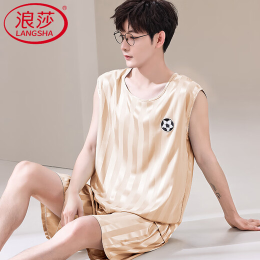 LangSha pajamas men's vest sleeveless shorts two-piece suit summer thin ice silk cool quick-drying ball uniform large size student [ice silk sleeveless suit] Q9905 XL men [125-145Jin [Jin equals 0.5 kg]]