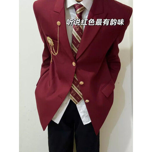 Xingsuyao (xingsuyao) college style boys dk suit uniform jacket jk school supply sense red suit student handsome class uniform suit Japanese shoulder pad suit black + white shirt + black trousers XL recommendation 125-135Jin Jin equals 0.5 kg f