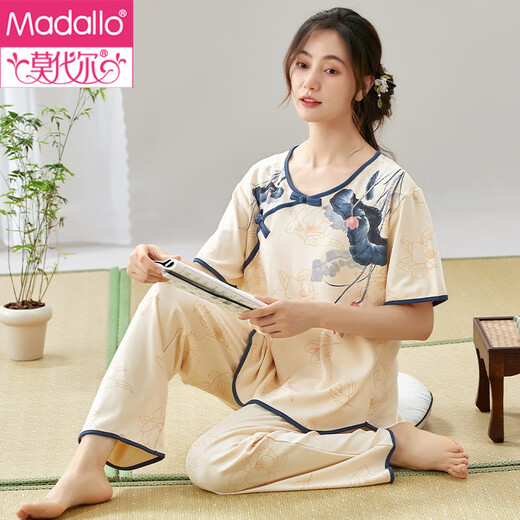 
Modal women's short-sleeved pajamas set for summer thin trousers in summer new Chinese style imitation cotton home clothes can be worn outside LZY9905 M (recommended 75-95Jin [Jin equals 0.5 kg])