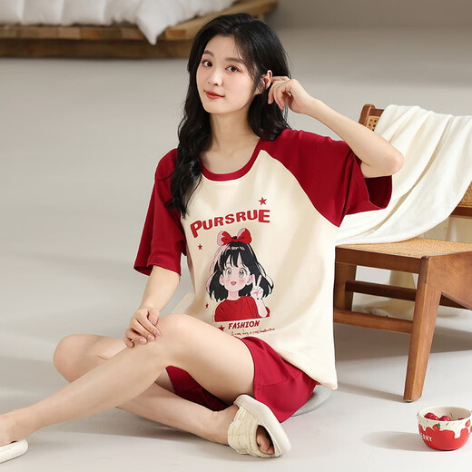 Yuemeinong pijamas para mujeres en verano con almohadilla de cofre 2025 Nuevo estilo lindo algodón de manga corta delgada de estilo coreano de estilo rojo CM: 1349# m