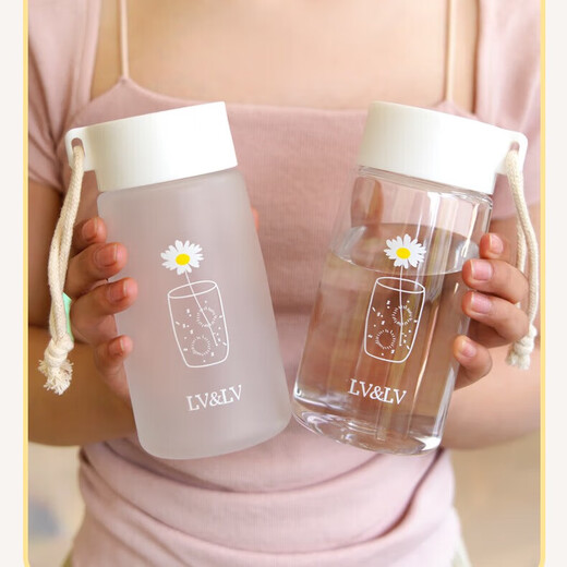 Daisy plastic cup, simple and creative, anti-fall water cup for male and female students, outdoor trendy forest cup, flower in cup (transparent) 480ml