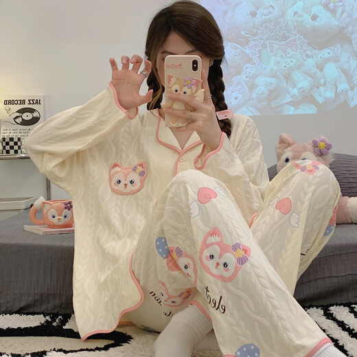 FHHUABDins风网红新款睡衣春秋款开衫薄款长袖长裤宽松公主风居家服套装 9207叮当猫 L 【建议100-120斤】