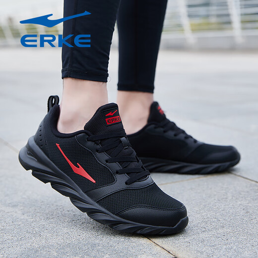 Hongxing Erke Men's Shoes 2025 New Winter Breathable Mesh Sports Shoes Men's Youth Casual Travel Shoes Soft Sole Running Shoes Black/Red (Mesh Four Seasons Style) 3291 43
