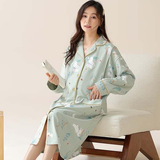 帕兰朵产后月子服待产睡裙睡衣夏季哺乳孕妇喂奶产妇妈妈春秋季大码长袖 AM-11932 M