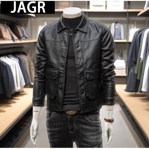 JAGR trendy brand leather jacket men's 2024 new workwear top light business men's motorcycle trendy men's PU leather jacket black M
